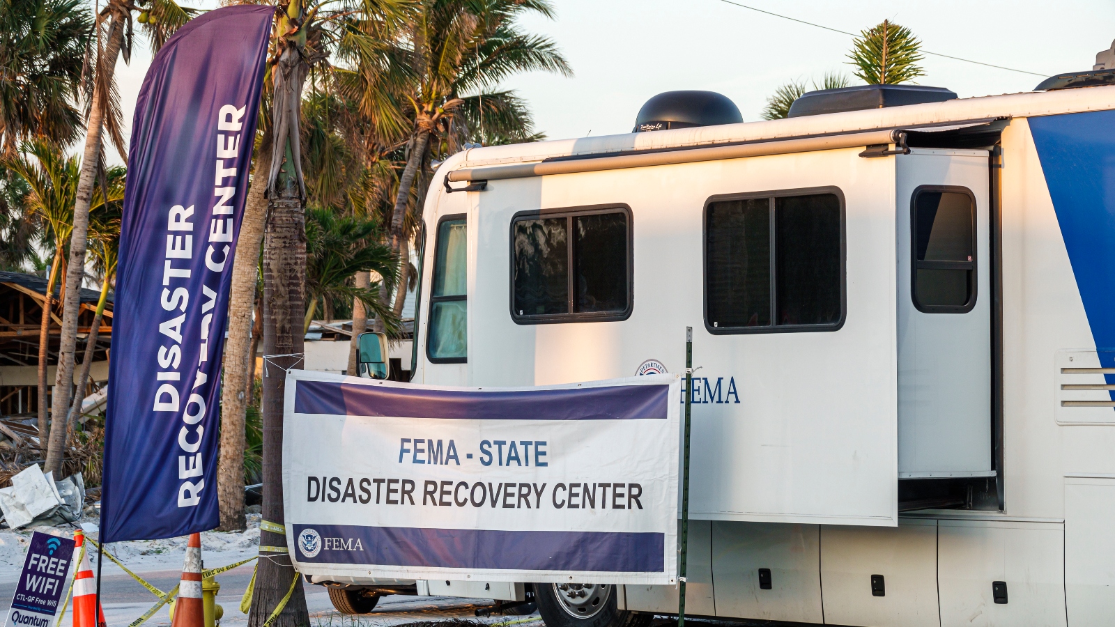 A mobile FEMA information center in Fort Myers following Hurricane Ian in 2022.