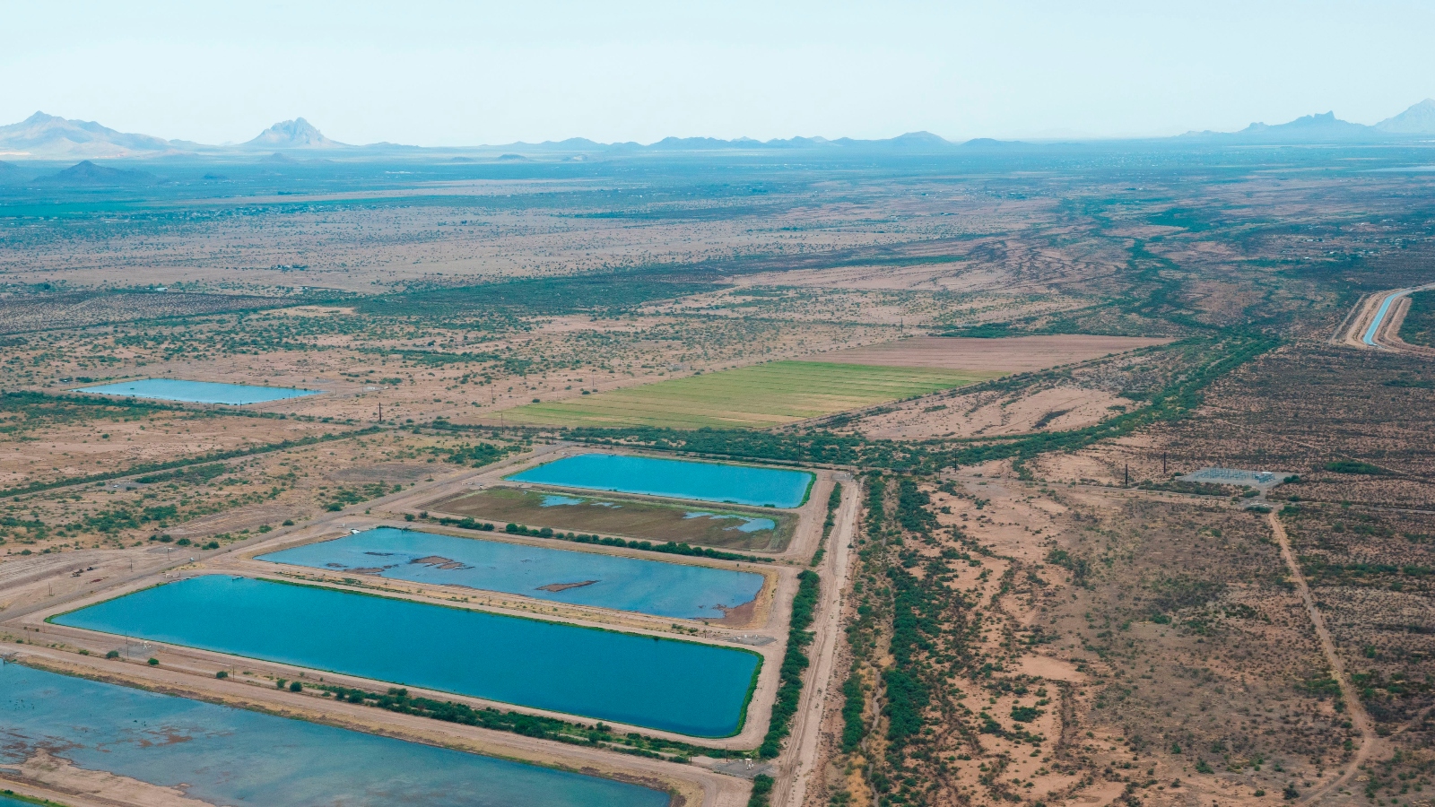 An aerial view of the Central Avra Valley Storage and Recovery Project, an aquifer recharge project that has helped restore Tucson's depleted groundwater.